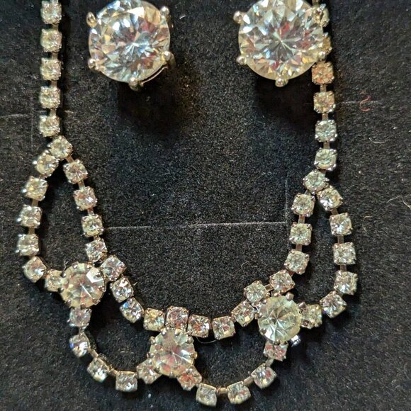 Costume Jewelry Set Clear Sparkling Rhinestone Crystal Choker Necklace Earrings - Picture 4 of 7